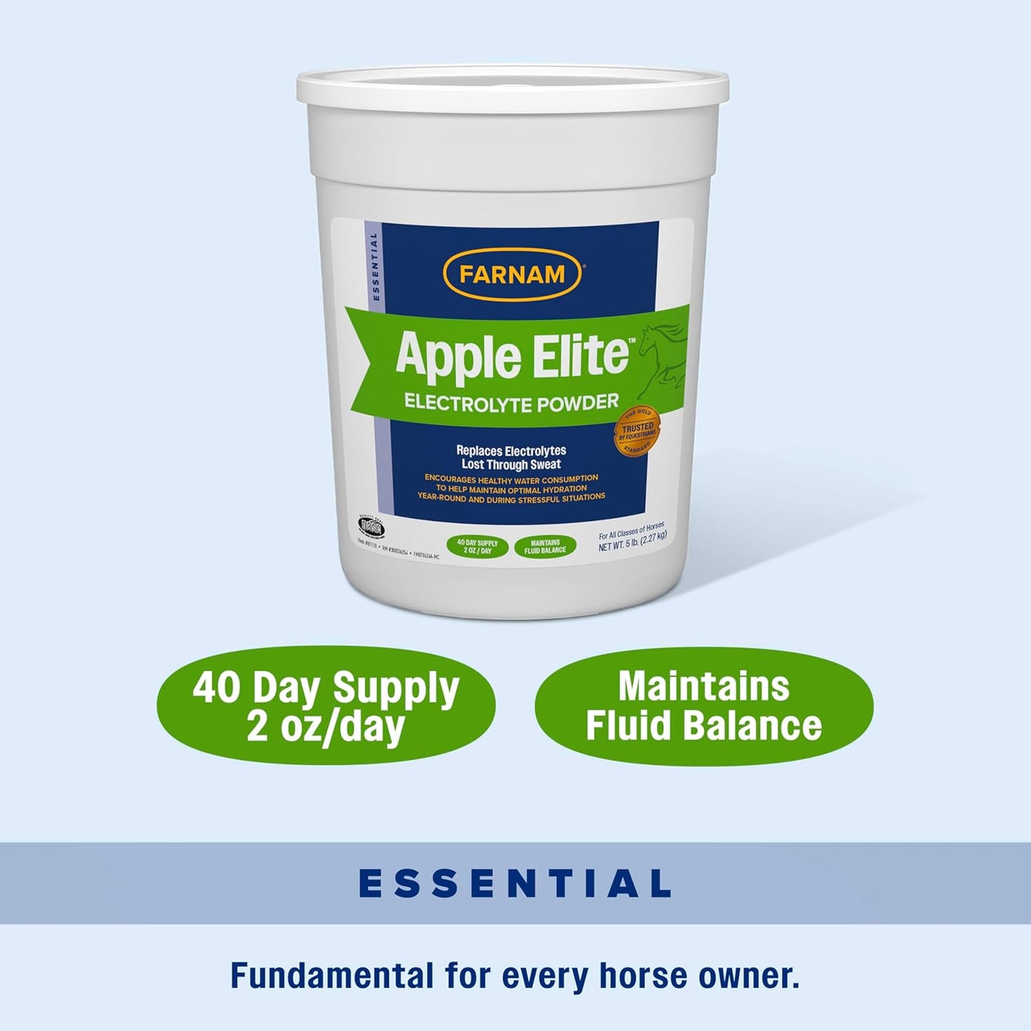 Farnam Apple Elite Electrolyte Powder Supplement for Horses, Replaces Vital Minerals, Encourages Hydration, No Added Sugar, 5 pounds