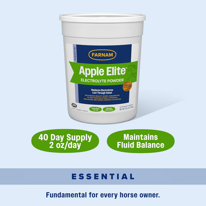 Farnam Apple Elite Electrolyte Powder Supplement for Horses, Replaces Vital Minerals, Encourages Hydration, No Added Sugar, 5 pounds