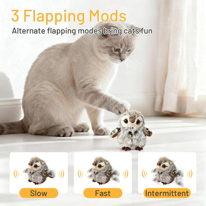 Puffluv Flapping Cat Toy,Chirping Owl Interactive 3-Mode Flapping Bird, Rechargeable USB with Catnip Pouch for Indoor Kitty Playful Exercise Reduce Boredroom