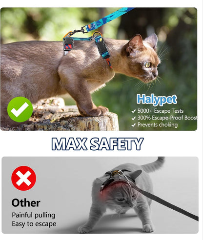 Halypet Cat Harness and Leash Set, 3-in-1 Adjustable & Lightweight, Escape-Proof, Comfortable Soft Kitten Harness for Large Cats, Safe, Easy to Wear, Outdoor Walking Travel