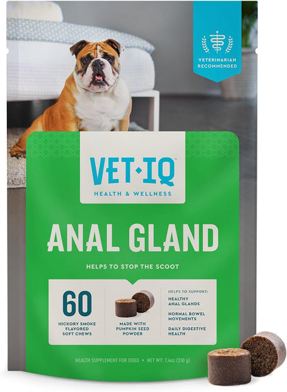 VetIQ Anal Gland Probiotic & Digestion Supplement, Hickory Smoke Flavored Pumpkin Fiber Soft Chew, 60 Count