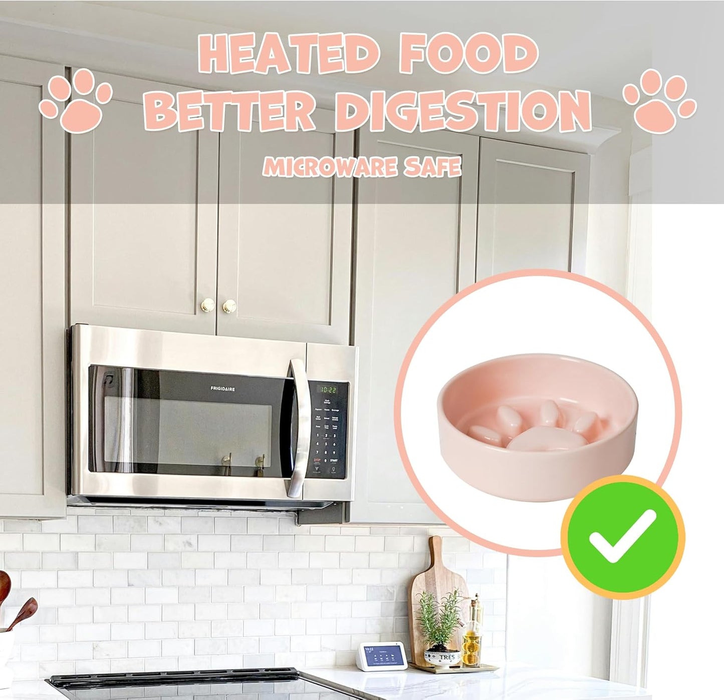 Ceramic Slow Feeder Dog Bowl for Medium Size, Cute Paw Slow Feeding Food Bowl for Medium Breeds, Ceramics Dog Dishes, Non Slip, Pet Brithday Gifts, Pink