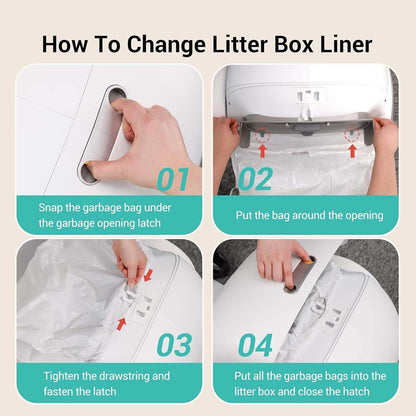 80 Count Waste Bags for Self-Cleaning Cat Litter Box, Replacement Extra Large Cat Litter Box Liners, 4 Rolls Drawstring Trash Bags for Robot, 20 x 18 Inches（4 Packs/80 Counts）