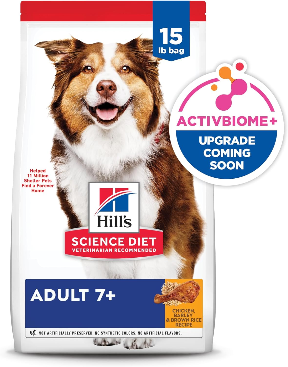 Hill's Science Diet Adult 7+, Senior Adult 7+ Premium Nutrition, Dry Dog Food, Chicken, Brown Rice, & Barley, 15 lb Bag