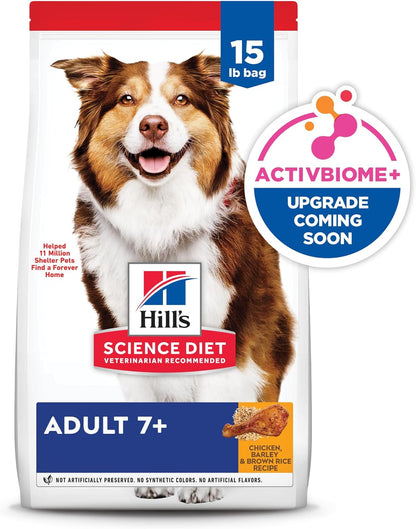 Hill's Science Diet Adult 7+, Senior Adult 7+ Premium Nutrition, Dry Dog Food, Chicken, Brown Rice, & Barley, 15 lb Bag