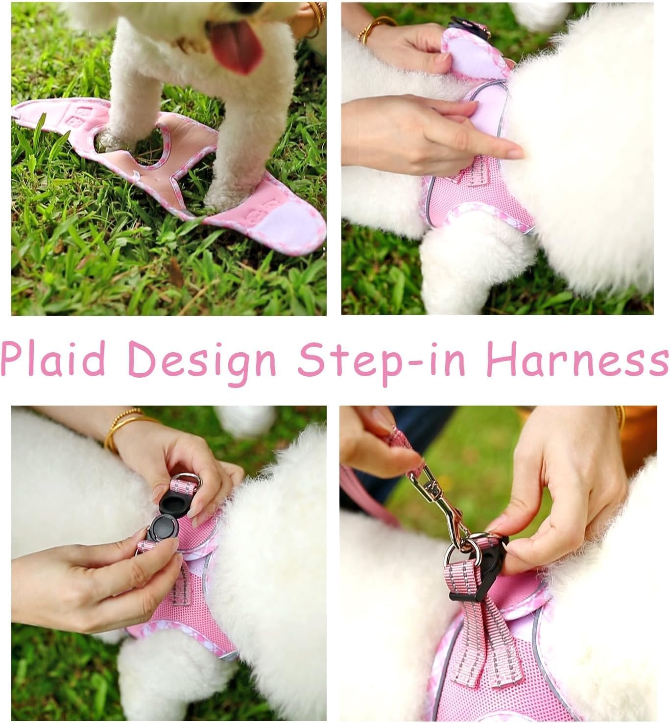 Hipubby Dog Harness Small Sized and Leash Set, No Pull Soft Mesh Puppy Vest, Reflective Breathable Lightweight Pet Harness, Harness for Small Medium Dogs and Cats, Pink XS