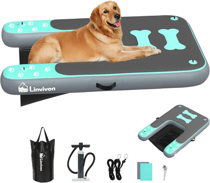 Inflatable Dog Boat Ramp for Dogs Up to 240 lbs, Inflatable Dock Floating Platform with Anti-Slip EVA Foam Safe & Easy Water Access, Dog Ramp for Boat, Pools, Lakes, Boats, Docks, Green