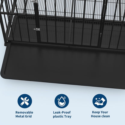 Heavy Duty Stainless Steel Dog Crate for Large & XL Breeds - Indestructible Escape-Proof Kennel with Locking Wheels - Collapsible, Chew-Resistant Indoor/Outdoor Cage with Easy-Clean Removable Tray