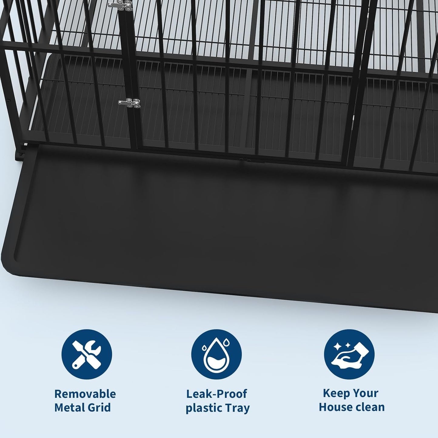 Heavy Duty Stainless Steel Dog Crate for Large & XL Breeds - Indestructible Escape-Proof Kennel with Locking Wheels - Collapsible, Chew-Resistant Indoor/Outdoor Cage with Easy-Clean Removable Tray