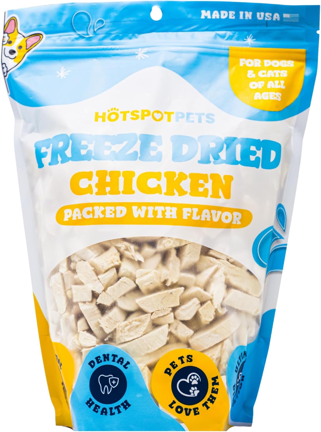 Hotspot Pets Freeze Dried Chicken Treats for Cats & Dogs -1LB Big Bag- Made in USA - Single Ingredient - Resealable Bag, All Natural Grain-Free Chicken Breast- Perfect for Training, Topper or Snack