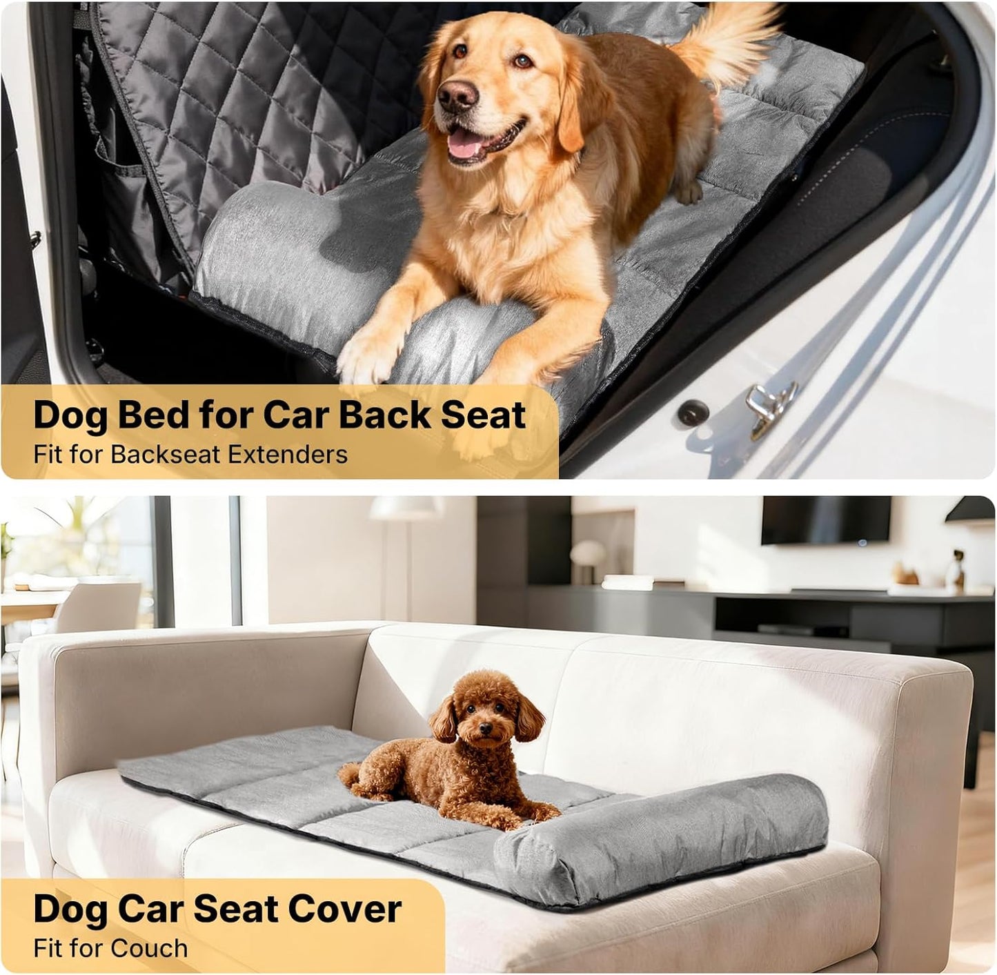 Veehoo Dog Bed for Car Back Seat, Waterproof Car Dog Beds with Bolster, Backseat Dogs Bed Fit for Backseat Extenders of SUV Trucks