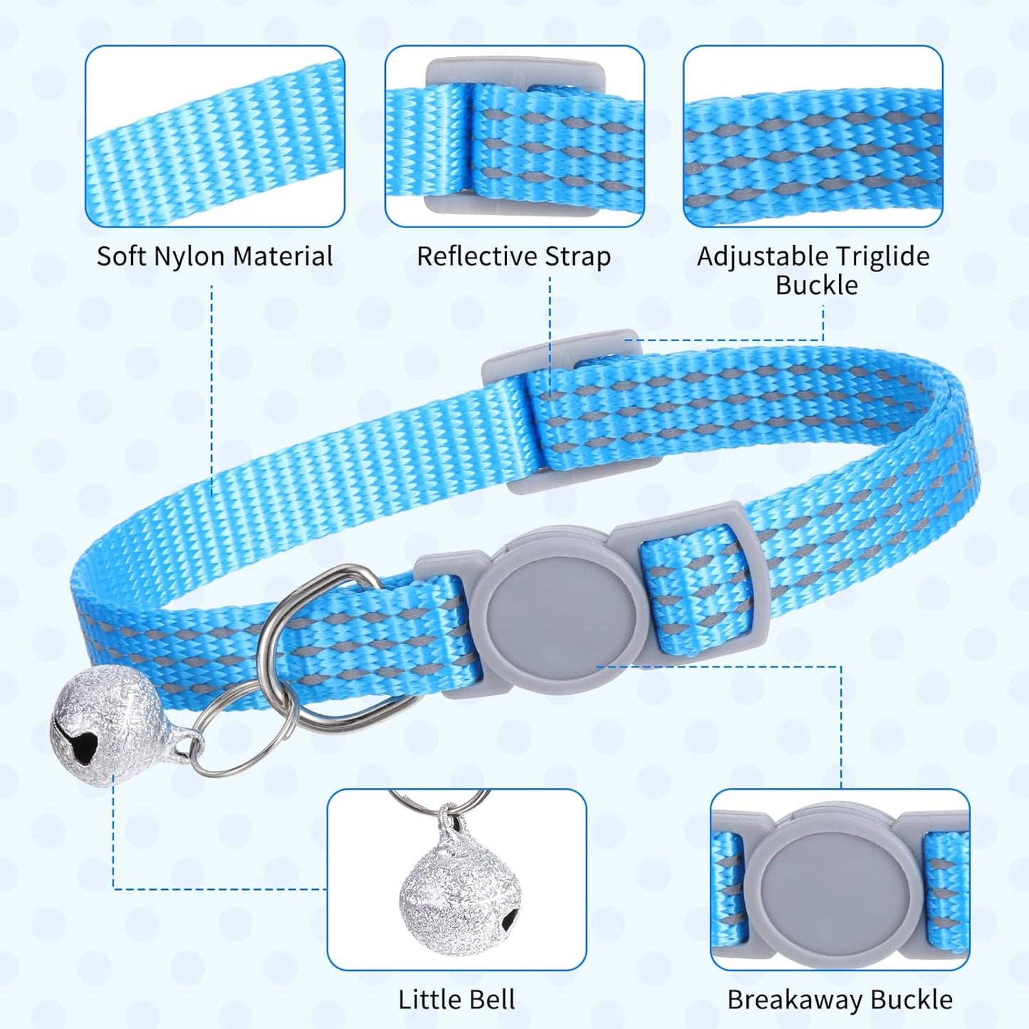 5 PCS Reflective Breakaway Cat Collars with Bells, Adjustable Breakaway Kitten Collars Colorful Soft Safety Buckle Cat Collar Girl Boy Pet Cats Collar, SafetyCollar for Pet Supplies Stuff Accessories