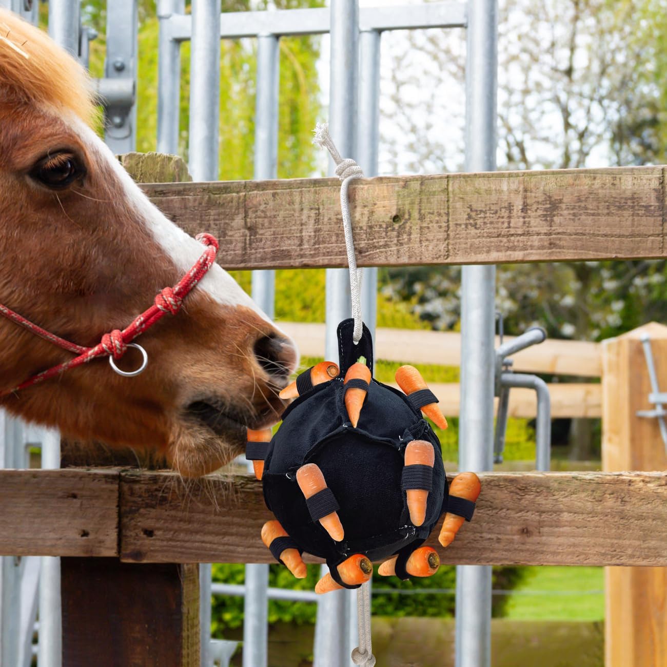 La La Pet Hanging Carrot Feeding Ball Interactive Feed Toy Relieve Stress and Avoid Boredom Equine Pony Cattle and Goat Treat Hay Balls Horse Stable Supplies Black