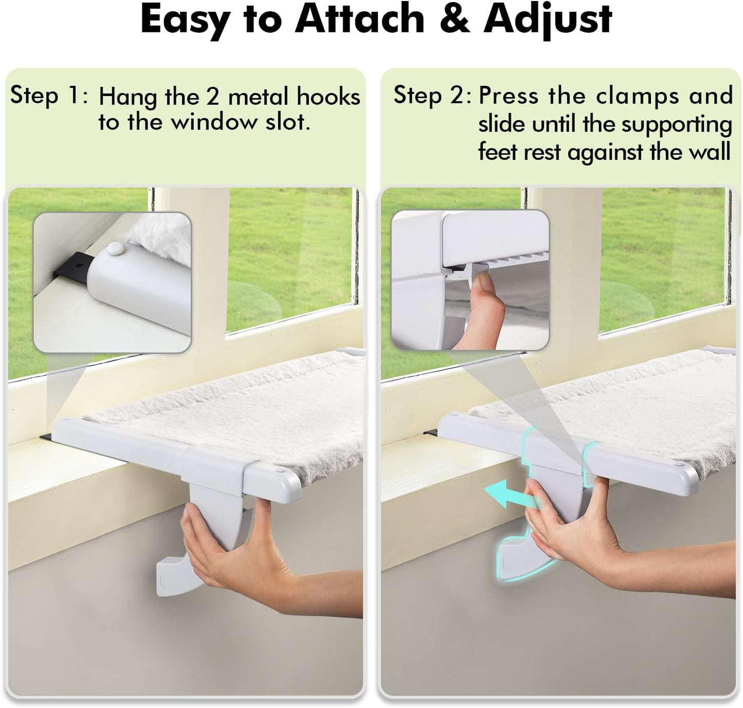 Window Sill Mount Cat Perch for Indoor Cats, One-Step Sliding Clamping Slot Adjustment Cat Hammock with Washable Cover, No Suction Cups Pet Bed for Windowsill & Bedside (Medium)