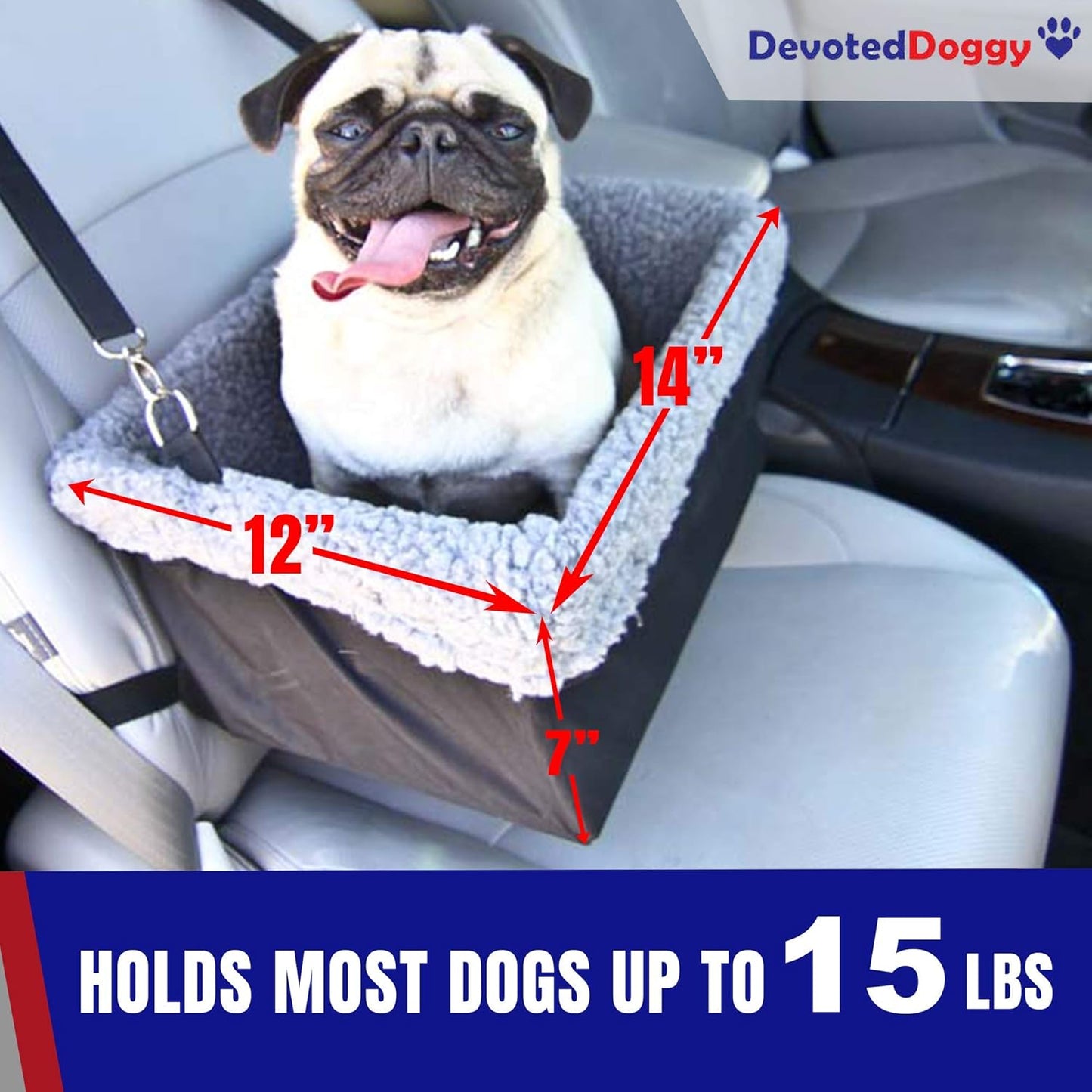 Deluxe Dog Car Seat Fits Pets up to 15lbs, Dog Booster Seat, Padded Cushioning, Adjustable Straps, Metal Frame Encasing, Installs in Seconds, Collapsible Canvas and Easy to Clean