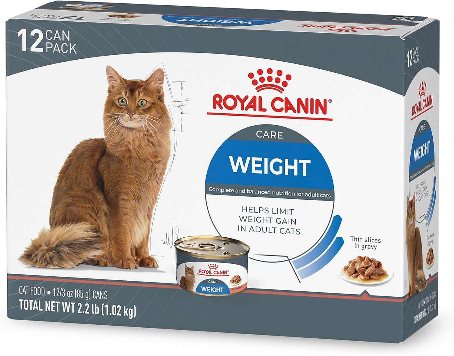 Royal Canin Feline Care Nutrition Weight Care Adult Thin Slices in Gravy Cat Food, 3 oz (Pack of 12)