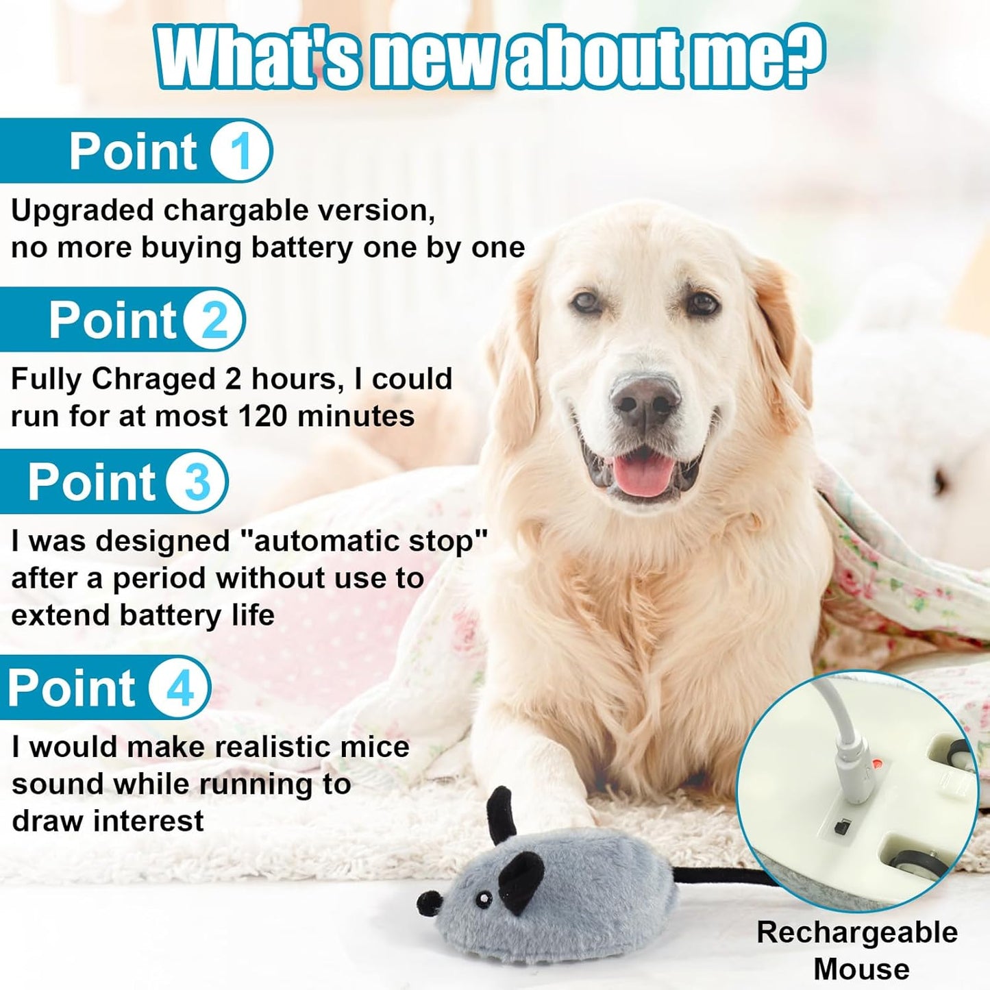 Interactive Dog Toys with Phone App, 2 Modes Remote Control Dog Toy, Dog Mouse Toy with Realistic Sound & Replacement Tails, Automatic Dog Toy for Small Medium Large Dogs, Squeaky Dog Toys Gray