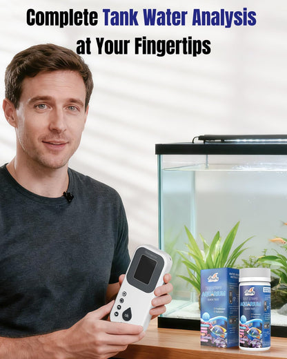 Pawfly 100 Pcs Aquarium Test Strips 6 in 1 Digital Water Testing Kit, Fish Tank Testing Strips for pH Nitrate Nitrite Chlorine Total Hardness & Carbonate, Fresh/Salt Aquarium Water Test Kit