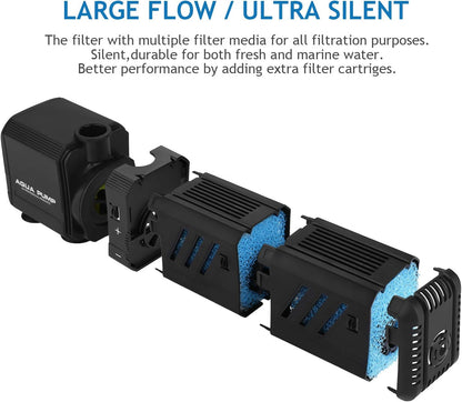 Submersible Aquarium Internal Filter 8W, Adjustable Fish Tank Filter with 200 GPH Water Pump for 10-50 Gallon Fish Tank Black