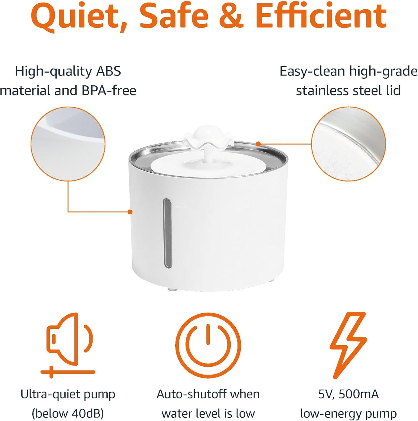 Amazon Basics Pet Water Fountain with Stainless Steel Top, 3L ,White (3 Filters included)