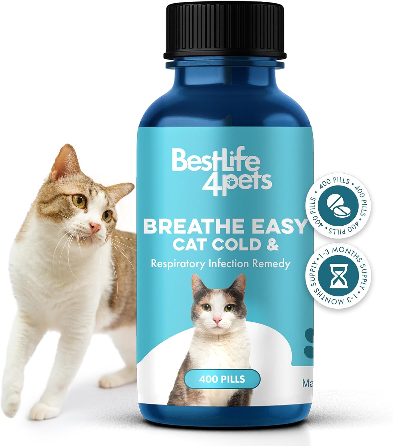 Cat Respiratory Comfort Supplement - Natural Breathe Easy Feline Support for All Seasons, Coughing, Occasional Nasal Stuffiness and Sneezing - 400 Odorless, Easy-to-Administer Tasteless Pills