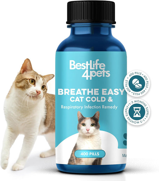 Cat Respiratory Comfort Supplement - Natural Breathe Easy Feline Support for All Seasons, Coughing, Occasional Nasal Stuffiness and Sneezing - 400 Odorless, Easy-to-Administer Tasteless Pills