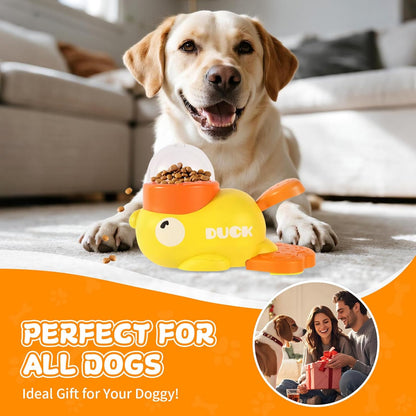 Interactive Treat Dispenser Dog Toy, Duck Puzzle Treat Toy for Small Large Smart Cats Dogs IQ Training and Mental Stimulation, Enrichment Slow Food Snacks Feeder with 1 Sticker for Pets -Yellow