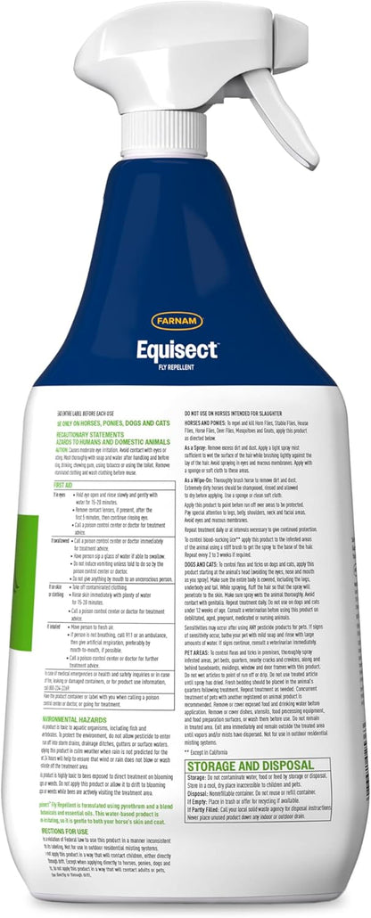 Farnam Equisect Water-Based Botanical Fly Repellent with Herbal Scent for Horses, Dogs and Cats, 32 Ounces