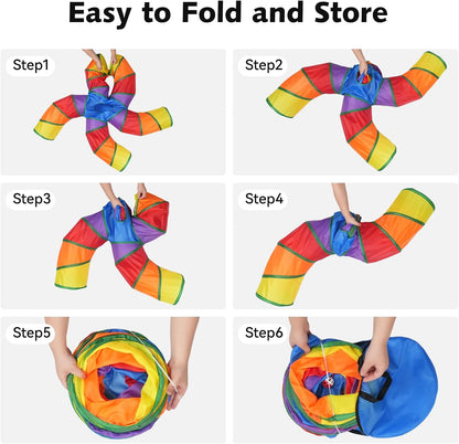 Joytale 5-Way Cat Tunnels for Indoor Cats, Pet Tube Toy with Play Ball and Toy Mouse, Christmas S-Shape Collapsible Tunnel with Interactive Hole for Kitty, Kitten, Rabbit, Puppy (Rainbow)