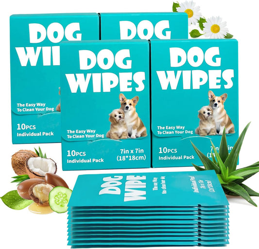 Dog Wipes, Pet Grooming Cleaning Wipes for Dogs, 7x7 Inch, 40 Count Individual Packs, Hypoallergenic Unscented for Face, Paws, Body