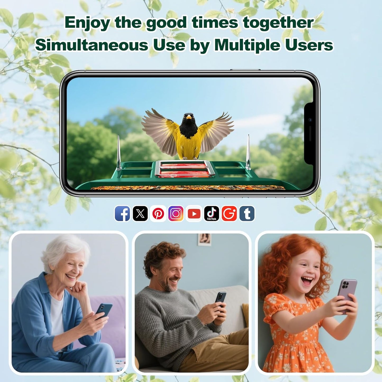 Bird Feeder with Camera,2K Live View,WiFi Smart Bird House with Cam Solar Powered for Outdoor,Night Vision,AI Identify,Auto Record Video,Real-Time App Alerts,Birdwatching Gifts for Family,Birds Lover