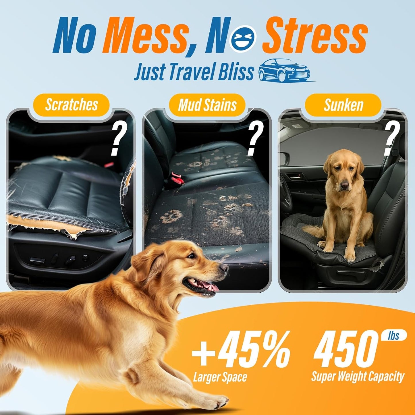 Back Seat Extender for Dogs, 7-in-1 Dog Car Seat Cover for Back Seat, Hard Bottom Car Seat Cover Holds 420lbs, Waterproof & Scratchproof Back Seat Pet Cover for Dogs, Dog Hammock for Car, SUVs