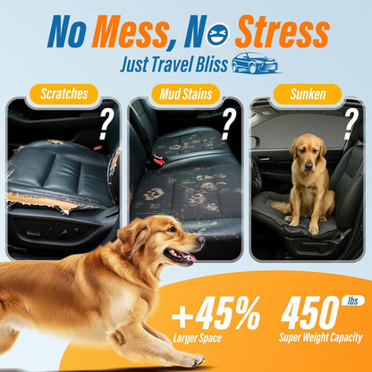 Back Seat Extender for Dogs, 7-in-1 Dog Car Seat Cover for Back Seat, Hard Bottom Car Seat Cover Holds 420lbs, Waterproof & Scratchproof Back Seat Pet Cover for Dogs, Dog Hammock for Car, SUVs