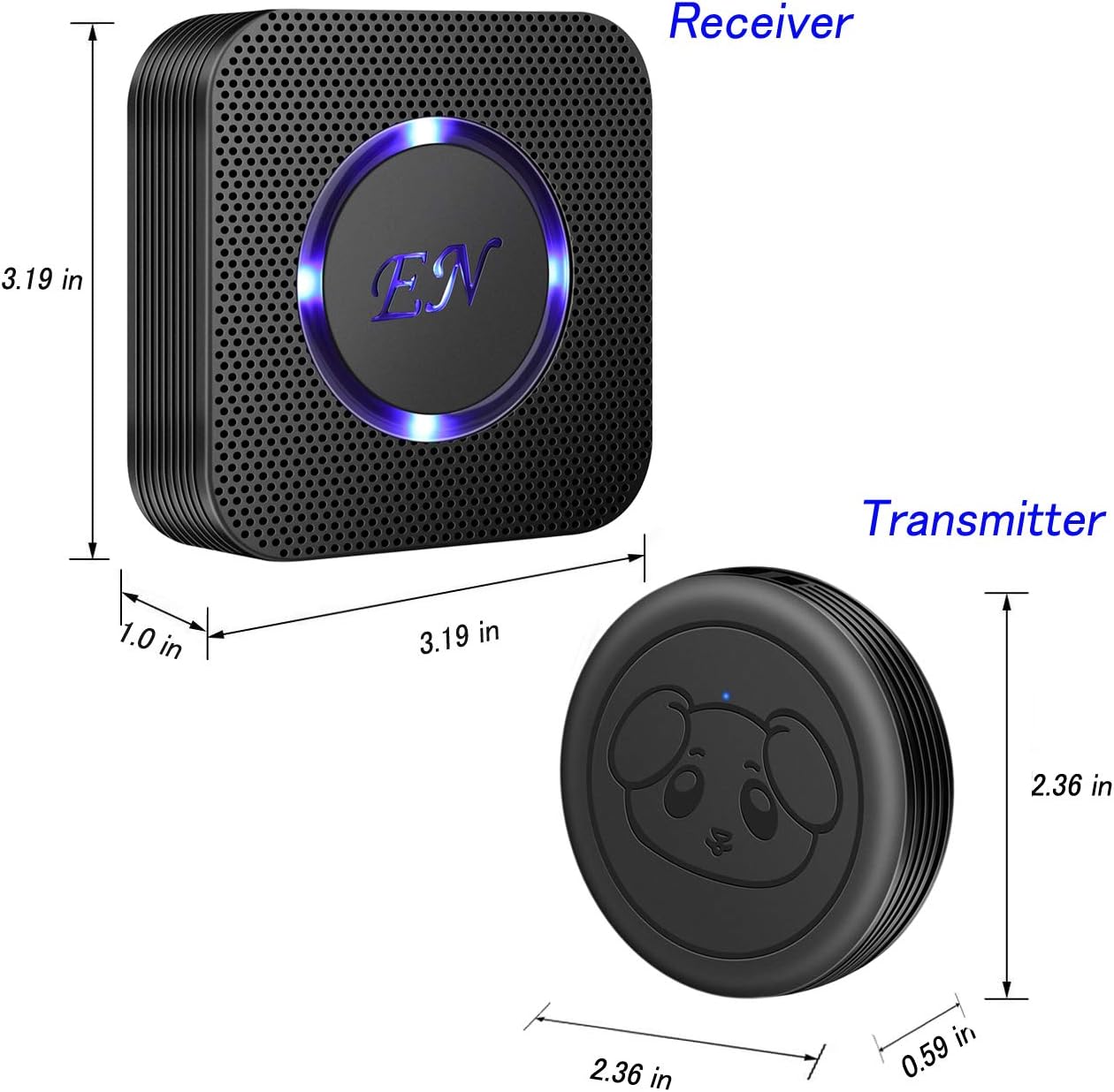 EverNary Dog Door Bell, Wireless Doggie Doorbells for Potty Training, Door Bell for Dogs to Go Outside, Dog Bells to with 1 Receiver and 2 Waterproof Transmitters (Black)