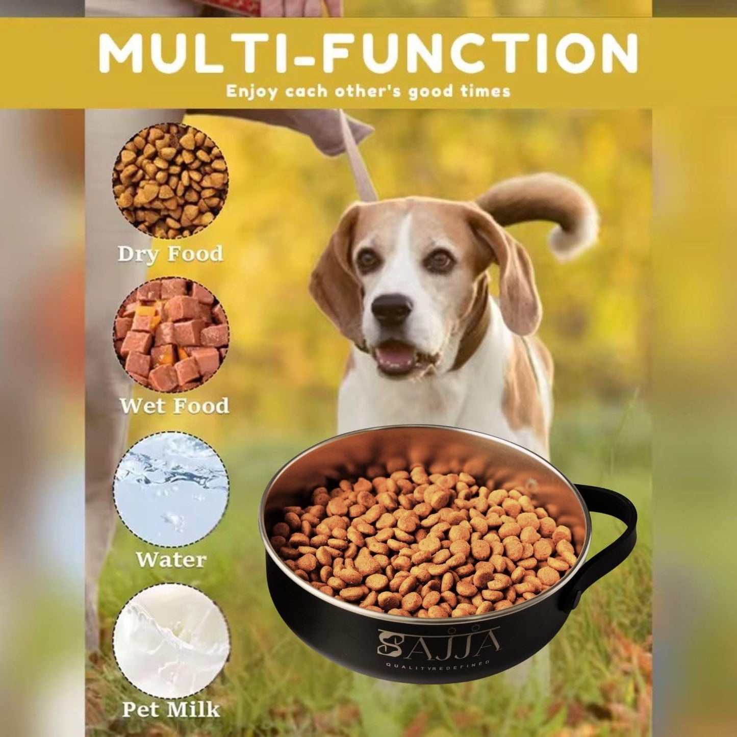 Black Slow Feeder 3-in-1 Travel Dog Bowl Set – 30 OZ Stainless Steel + 20 OZ Collapsible BPA-Free Silicone Bowl Lid | Silicon Slow Feeder Insert | Non-Slip, Anti-Choking|, Carabiner | We give Back