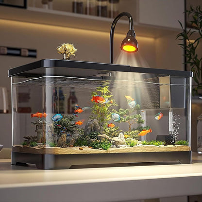 Fish Tank,Premium Tropical Aquarium Kit,Betta Fish Tank Starter Kit,Small Glass Fish Tank with Filter and LED Light Fish Aquariums,Lights & Heater Aquarium Starter Kit(X Larger)