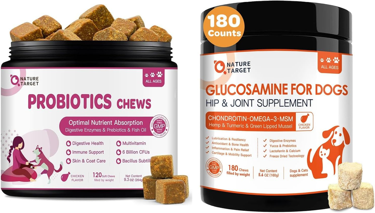 Probiotics for Dogs Soft Chews & Glucosamine for Dogs 180 Counts