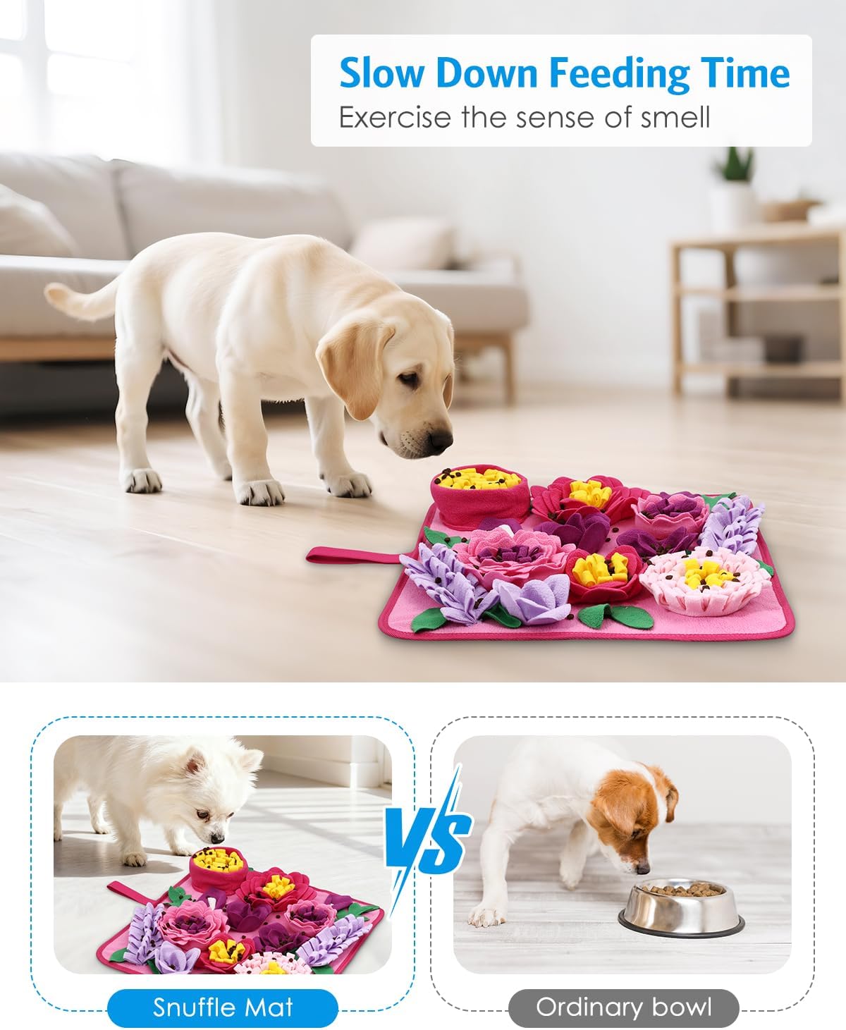 Snuffle Mat for Dogs, AMIR Dog Snuffle Mat, Slow Feeding Sniff Mat for Dogs Encourages Foraging Skills, Reduces Stress, and Aids in Training
