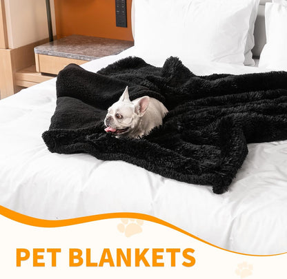 Black Fluffy Waterproof Caling Blanket for Big Dogs Fuzzy Long Faux Fur Pet Blankets for King Size Bed Covers (Black,XL-85x57in)