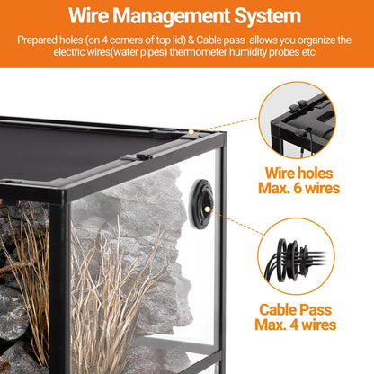 REPTI ZOO Large Glass Reptile Terrarium 48" x 24" x 18", 85 Gallon Detachable Terrarium with Double Hinge Door & Top Screen Ventilation, Reptile Habitat Tank for Bearded Dragon, Ball Python, Gecko