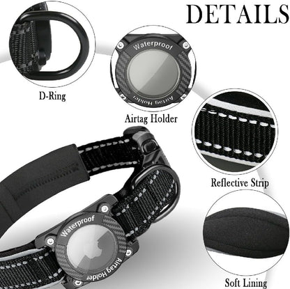 Upgraded AirTag Dog Collar, IP68 Waterproof Dog Collar with Apple Air Tag Holder, Reflective Adjustable Heavy Duty Dog Collars with Soft Padded for Small, Medium and Large Dogs,Black, L