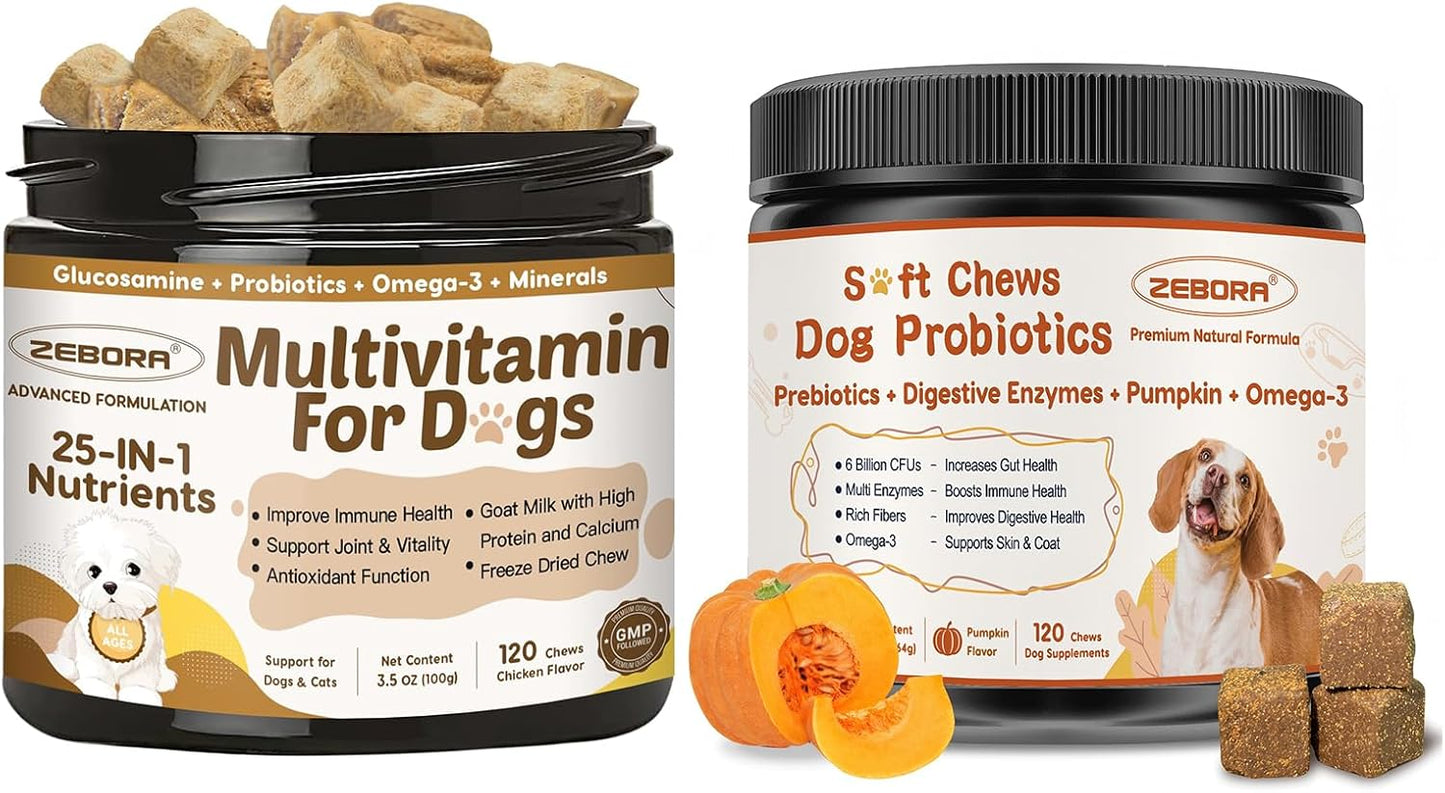 Dog Multivitamin Freeze Dried Chews & Probiotics for Dogs Soft Chews