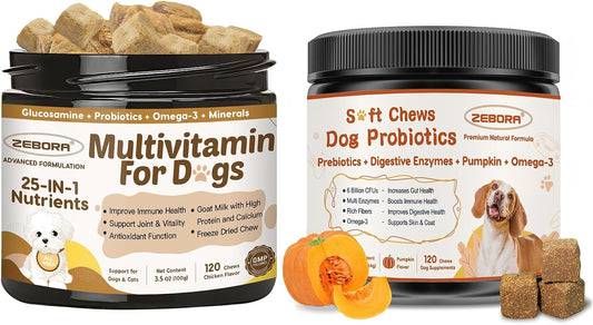 Dog Multivitamin Freeze Dried Chews & Probiotics for Dogs Soft Chews