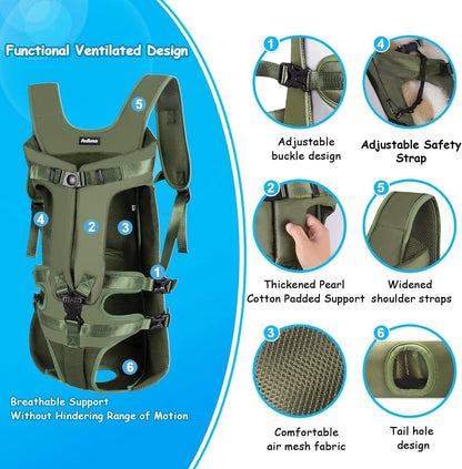 PetBonus Pet Front Dog Carrier Backpacks, Adjustable Pet Backpack, Legs Out Easy-fit Puppy Chest Carrier for Medium Small Dogs, Hands Free for Hiking, Cycling (Army Green, XL)