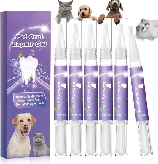 6Pcs Pet Oral Repair Gel, Dog Oral Repair Gel, Pet Breath Freshener for Cats and Dogs, Removes Tartar, Keeps Breath Fresh, Strengthens Teeth,No Brushing Oral Care Cleaner,3ML