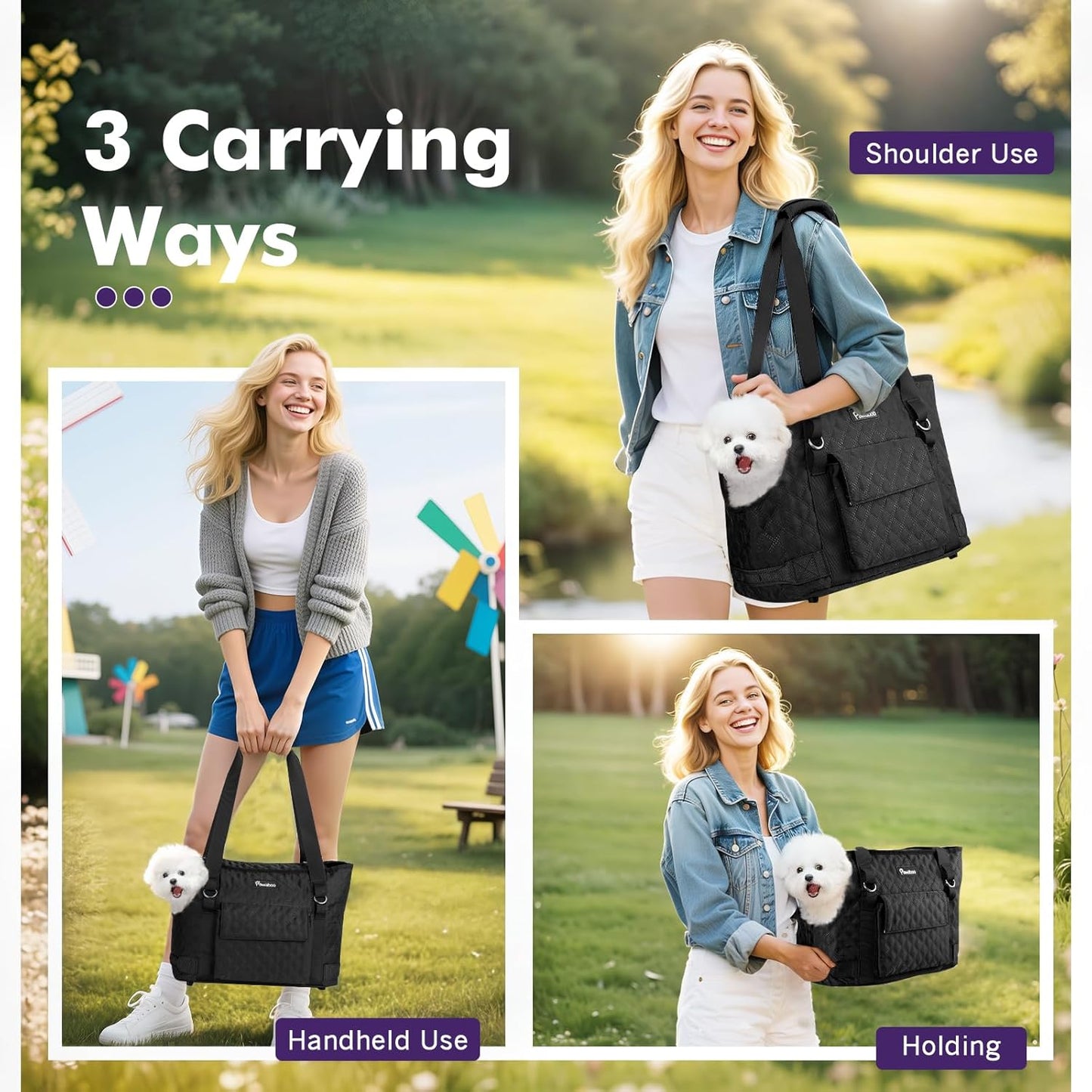 Pawaboo Dog Purse Carrier for Small Dogs with Pocket, Lightweight Dogs and Puppies Tote Bag Carrier, Dog Carriers Soft Sided for Puppy Cat Rabbit, Shopping Travel Puppy Carriers Under 11 LBS, Black