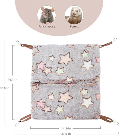 Niteangel Hanging Hammock Nap Sack Swing Bag Pet Sleeper for Ferret Rat Sugar Glider and Other Small Animals (Cream, Star)