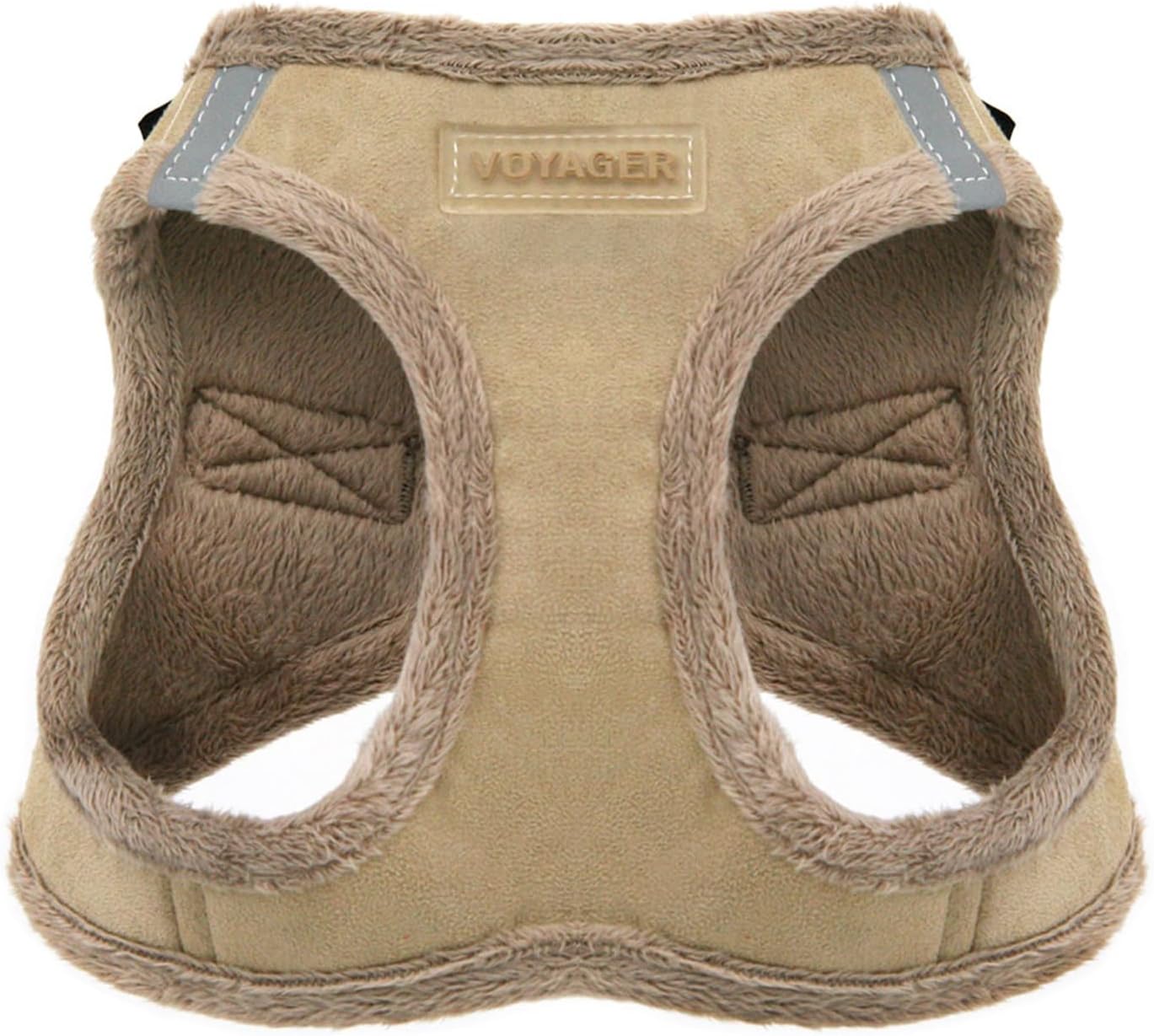 Best Pet Supplies - All Weather Plush, Reflective, No Pull Harness for Small, Medium Dogs, Cats - Secure with Hook & Loop Fastener, Buckle, Double D-Rings - Harness (Latte Suede), S