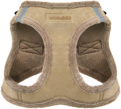 Best Pet Supplies - All Weather Plush, Reflective, No Pull Harness for Small, Medium Dogs, Cats - Secure with Hook & Loop Fastener, Buckle, Double D-Rings - Harness (Latte Suede), S