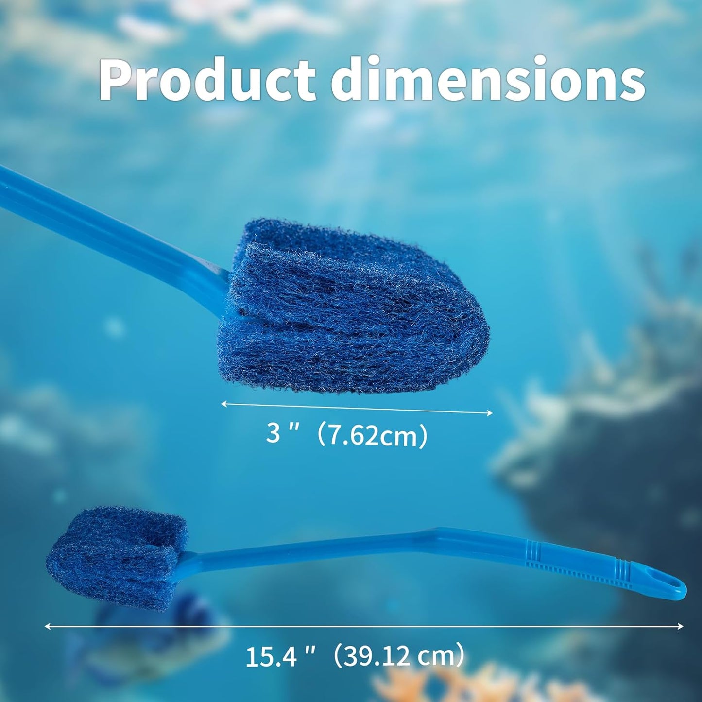 SLSON Aquarium Algae Scraper Double Sided Sponge Brush Cleaner Long Handle Fish Tank Scrubber for Glass Aquariums and Home Kitchen,15.4 inches (1)